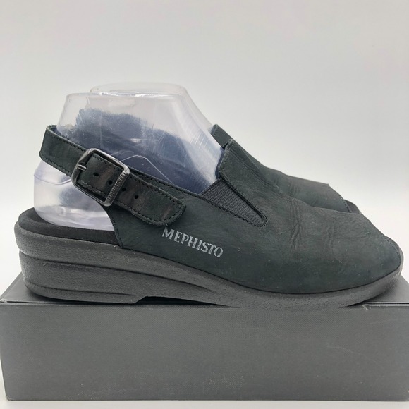 Mephisto Sandals Women's Size 9  Black Leather‎ slingback Peep Toe - Picture 6 of 11